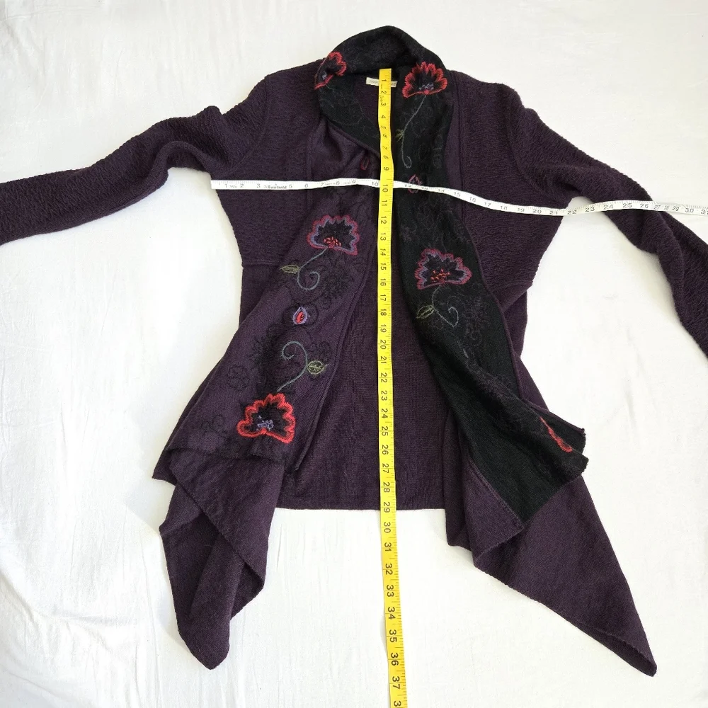 Simply Natural Fantasia Alpaca Blend Open Front Cardigan Shawl Collar Embroidery - Picture 12 of 12